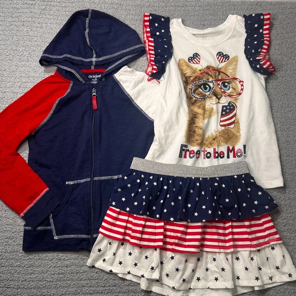3pc Skirt Set Patriotic 7/8 Blue Americana 4th of July Summer Labor Day